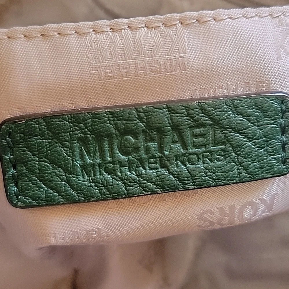 MICHAEL KORS Evergreen Pebbled Leather Chain Double Handle Zip Closure Tote‎ Bag